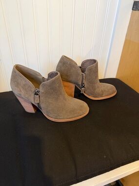 MIA Taupe Suede Ankle Booties with Block Heel